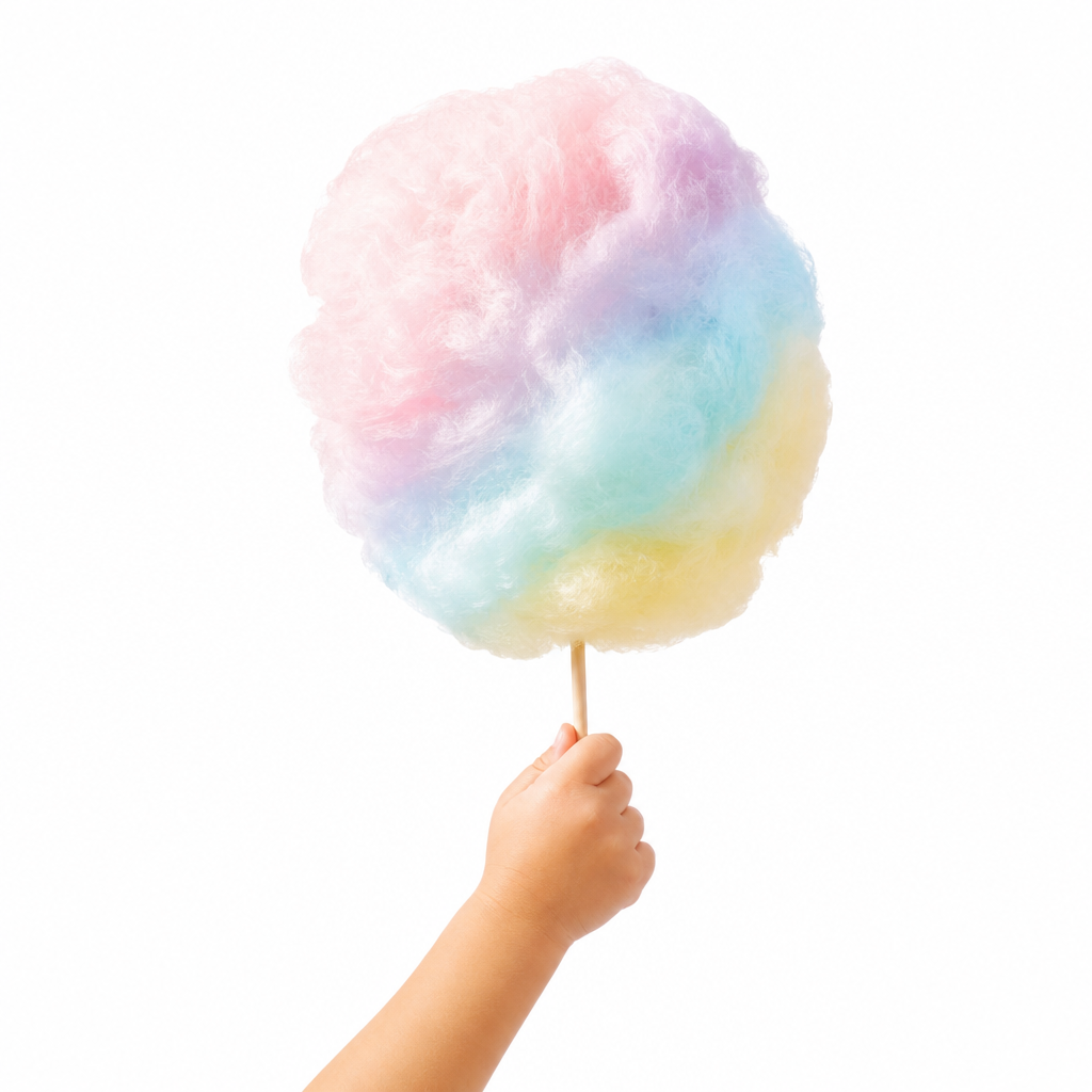 Kid holding pastel cotton candy